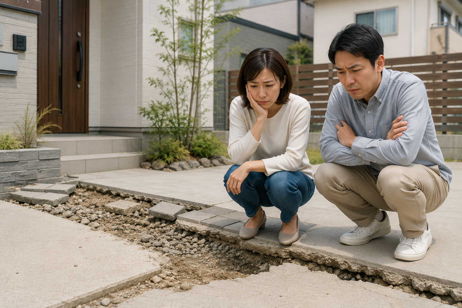外構トラブルで困っている夫婦