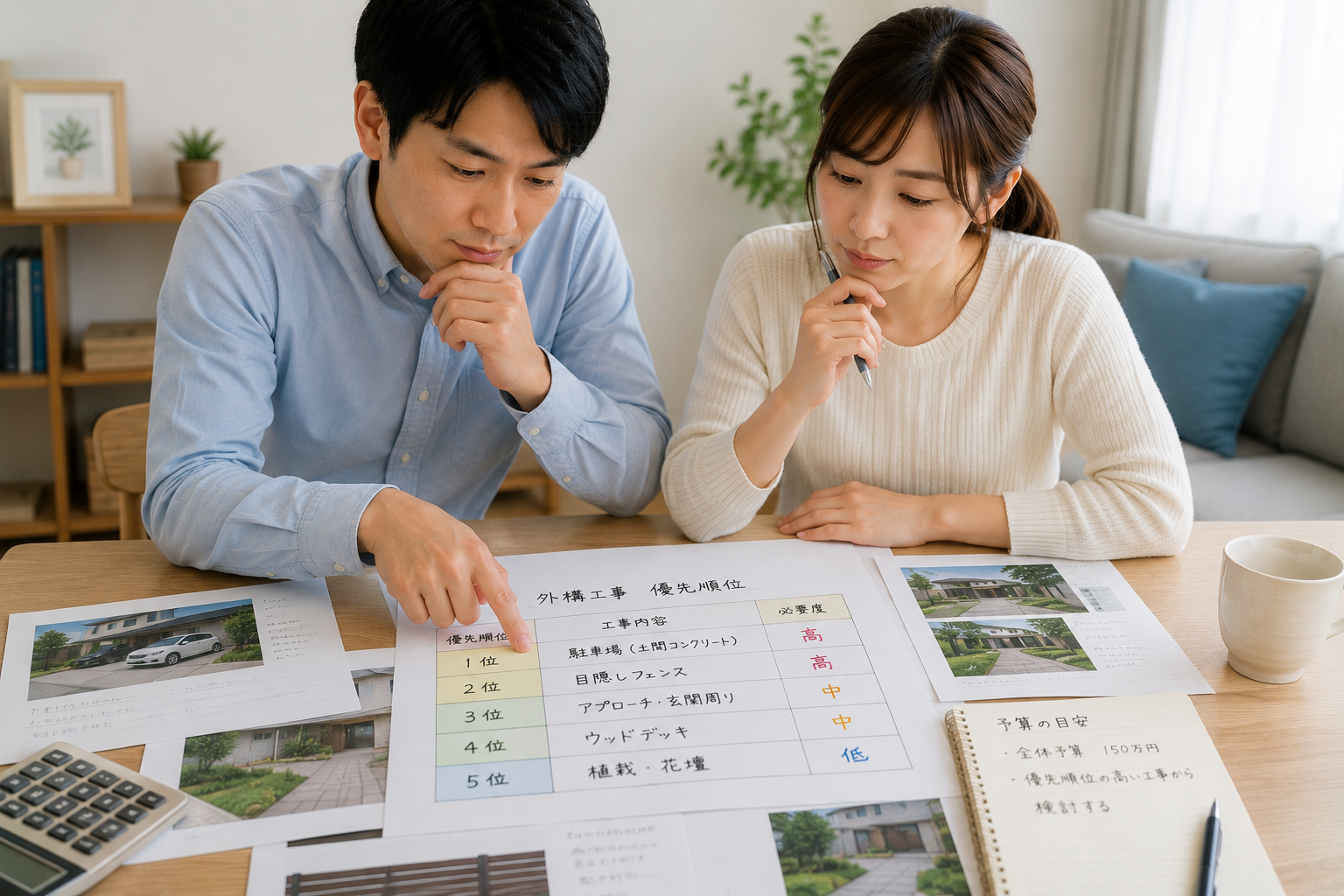 必要な工事を優先順位で考えている夫婦