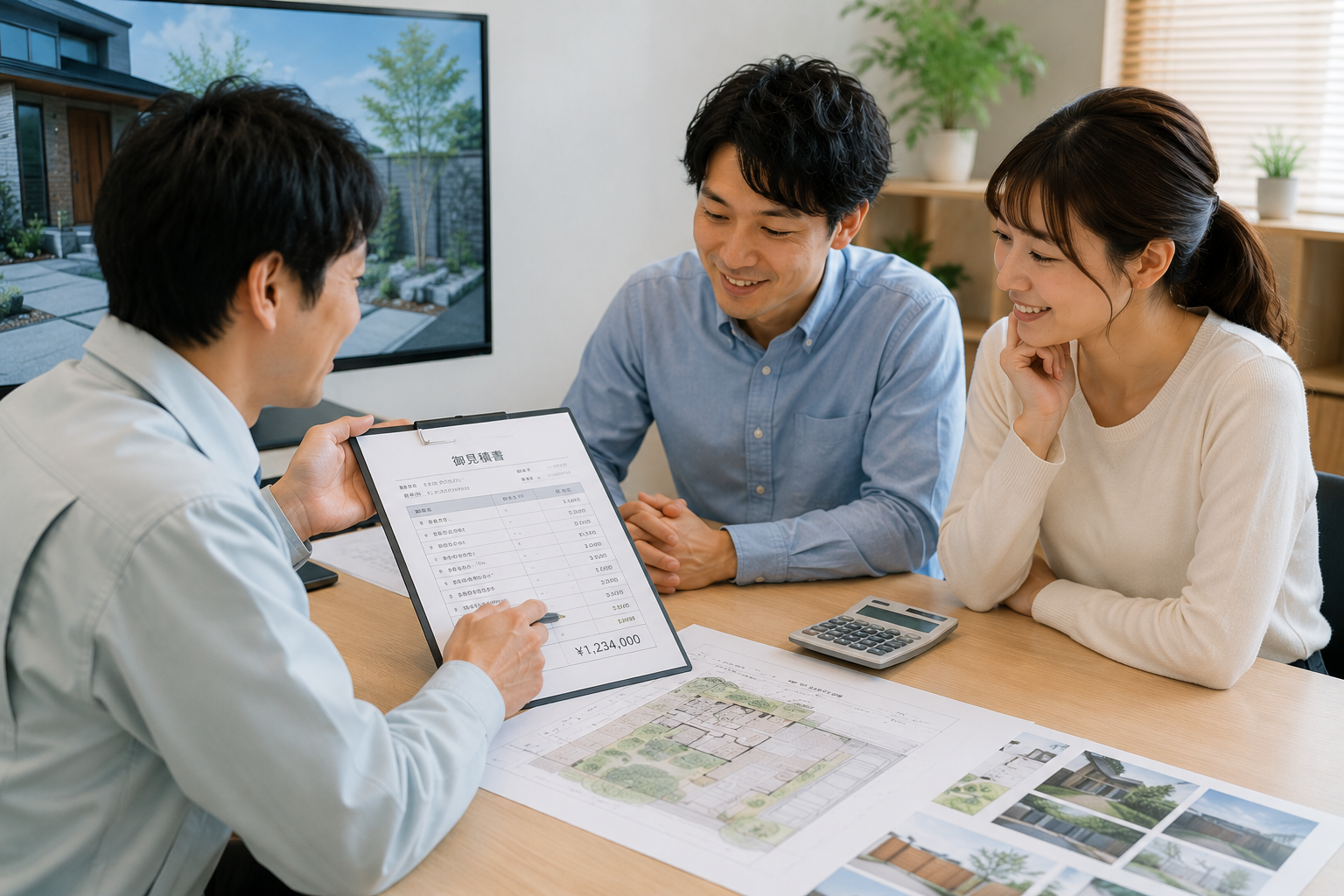 外構会社と費用相談している様子