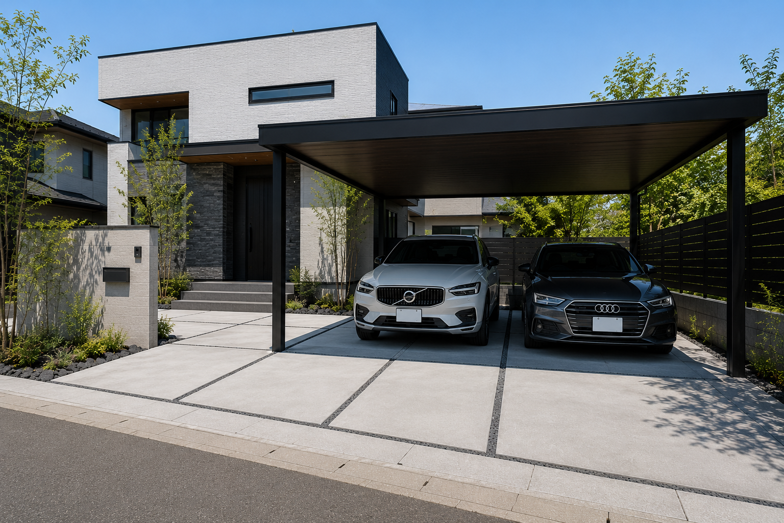 カーポート付き土間コンクリート駐車場の施工イメージ