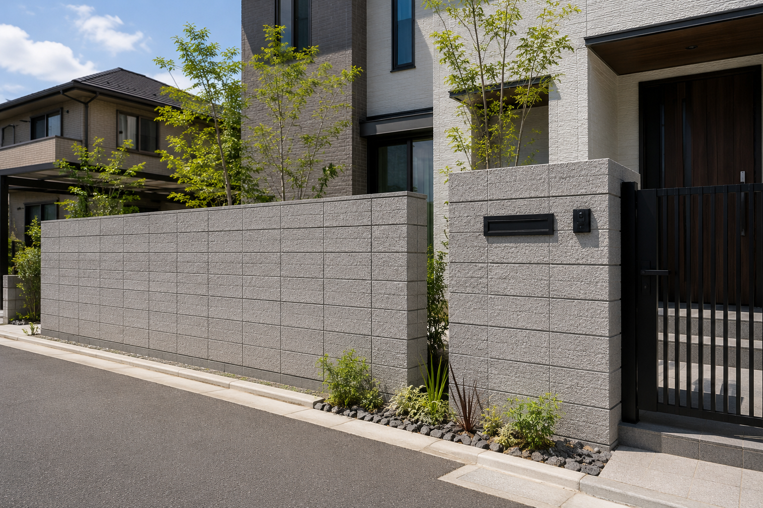 広島市の新築住宅に施工されたブロック塀