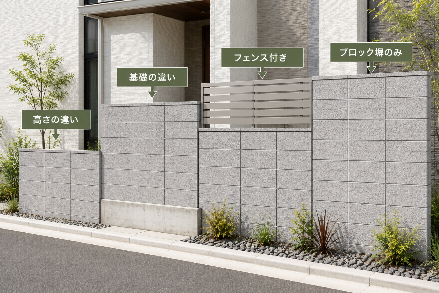 高さや基礎、フェンス付きのブロック塀